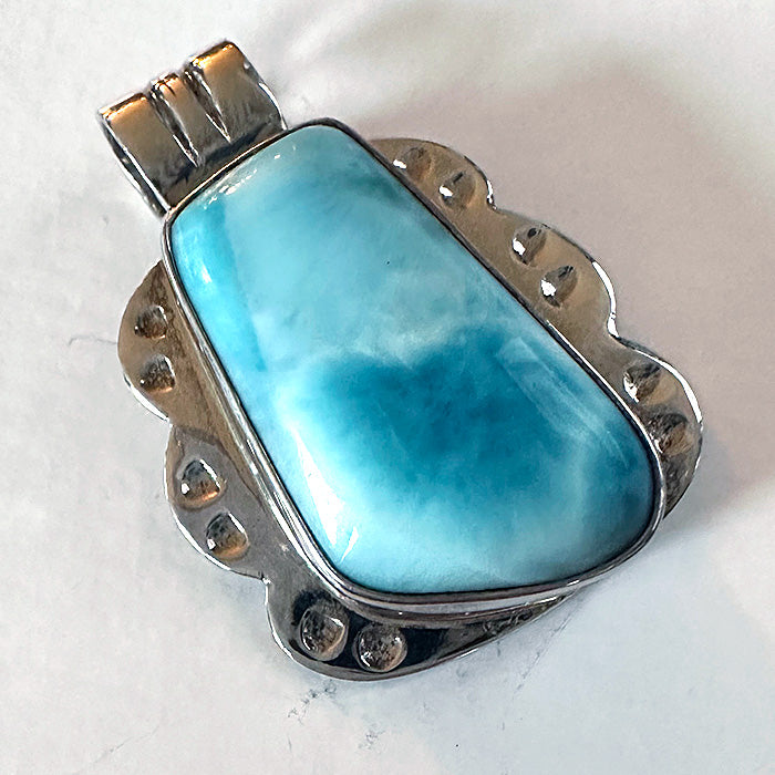 Beautiful Larimar Pendant in Silver Filigree Setting