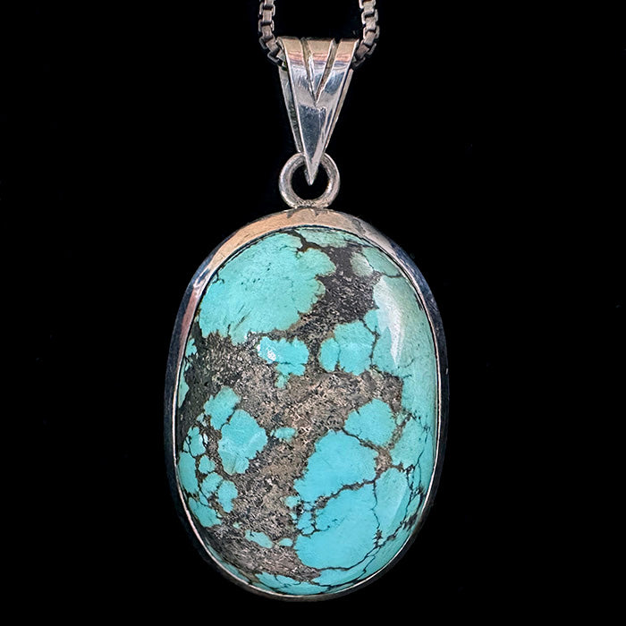 Persian Turquoise Oval Pendant in Sterling Silver