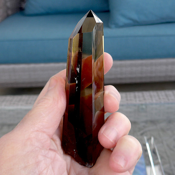Polished Ultra Clear Smoky Citrine Lemurian Wand