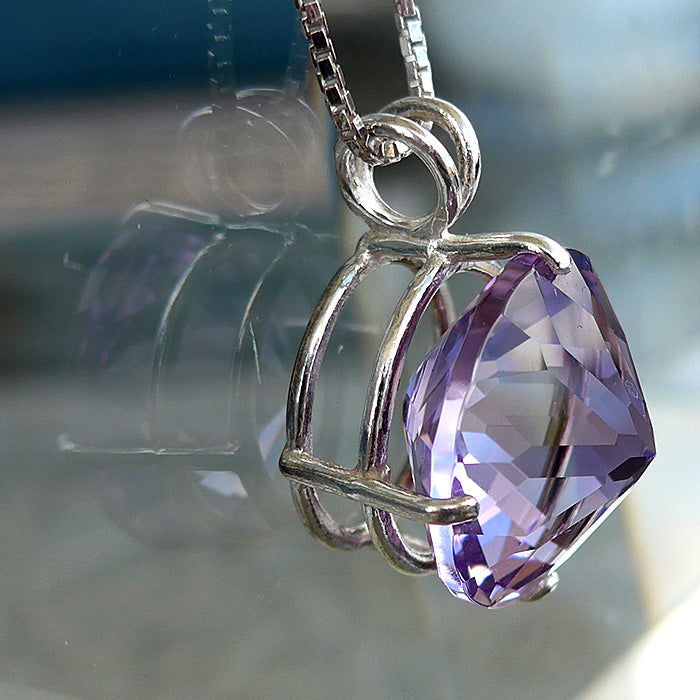Amethyst Rose de France Radiant Heart Basket Setting Pendant