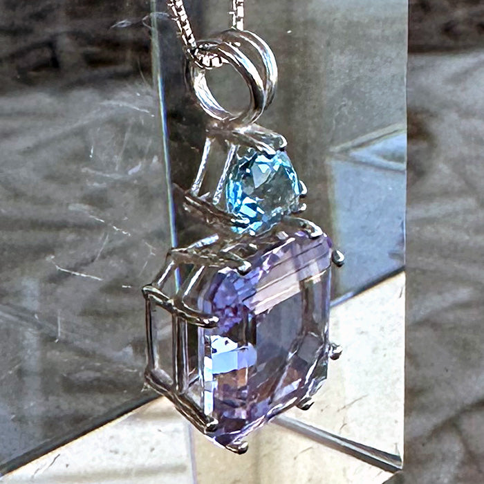 Amethyst Rose de France Earth Heart Pendant with Aquamarine Pendant