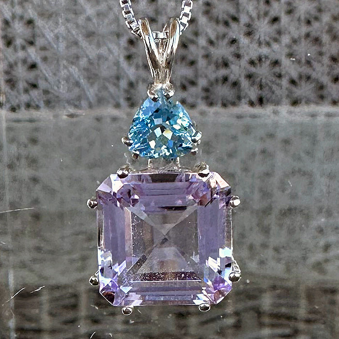 Amethyst Rose de France Earth Heart Pendant with Aquamarine Pendant