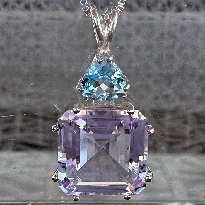 Amethyst Rose de France Earth Heart Pendant with Aquamarine Pendant