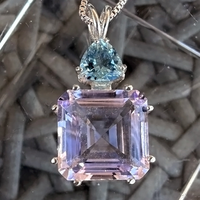 Amethyst Rose de France Earth Heart Pendant with Aquamarine Pendant