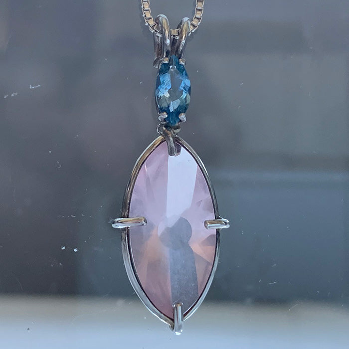 Rose Quartz Infinite Eye Pendant with Large Aquamarine Crown