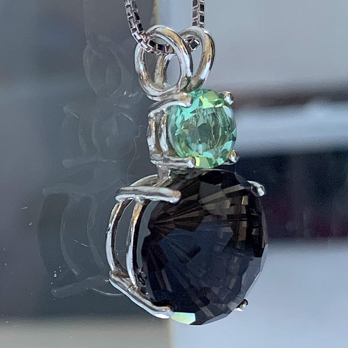 Smoky Quartz Super Nova with Tibetan Green Obsidian Round Topstone