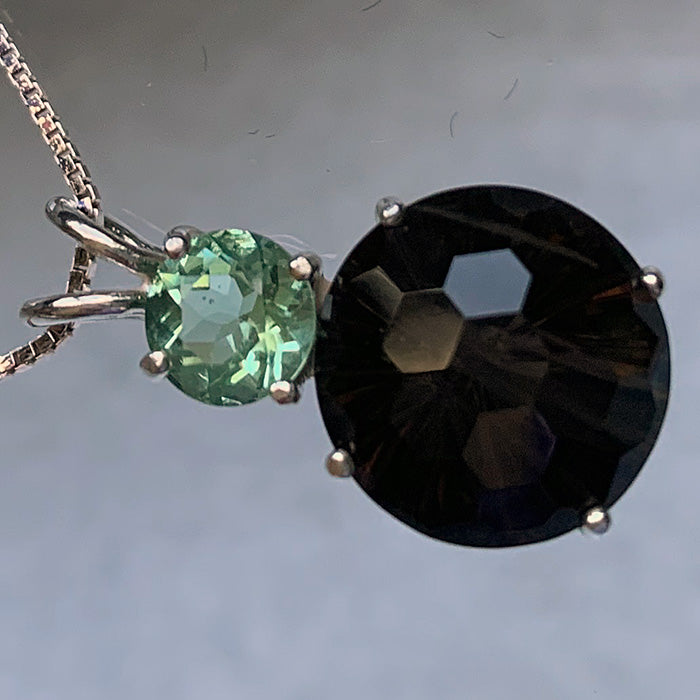 Smoky Quartz Super Nova with Tibetan Green Obsidian Round Topstone