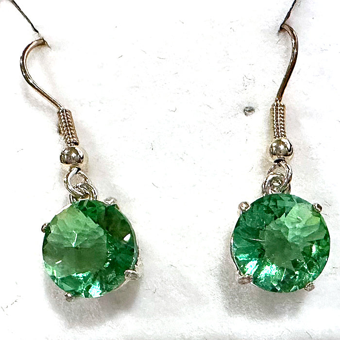 Tibetan Green Obsidian Radiant Heart Hanging Earrings