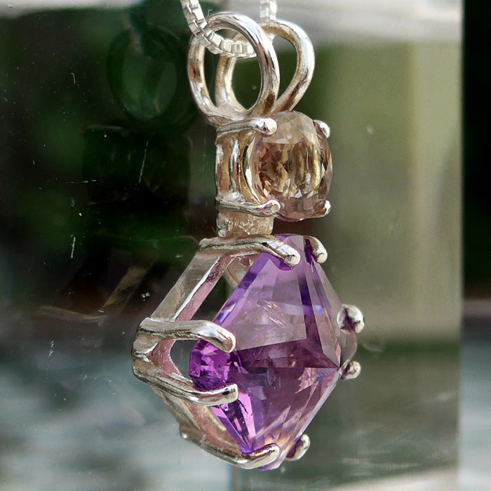 Amethyst Mini Magician Stone Pendant with Pink Tourmaline Crown