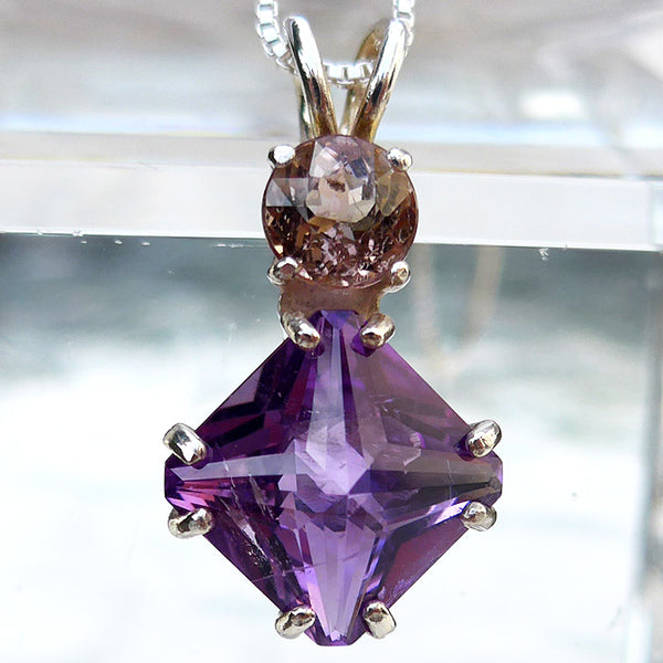 Amethyst Mini Magician Stone Pendant with Pink Tourmaline Crown