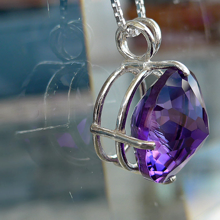 Amethyst Deep Violet Radiant Heart Basket Setting Pendant