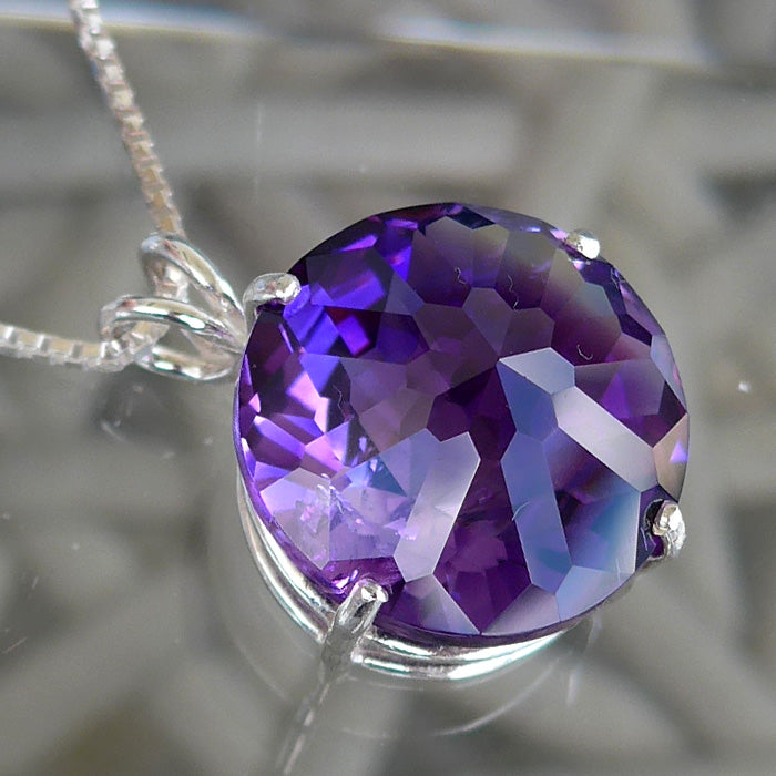 Amethyst Deep Violet Radiant Heart Basket Setting Pendant