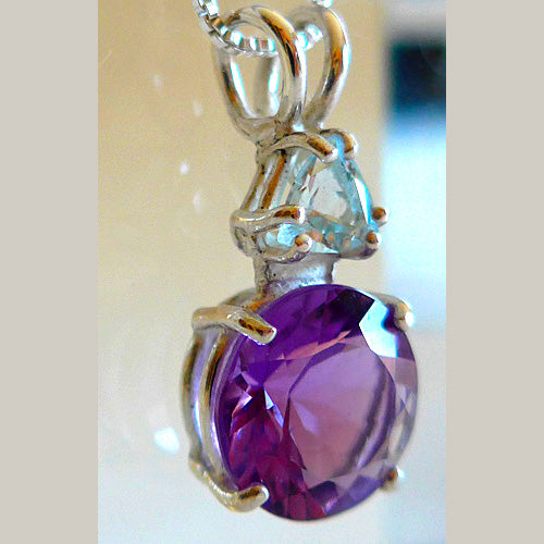 Amethyst 10mm Brilliant Cut Pendant with Aquamarine Trillion