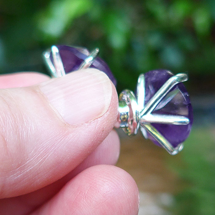 Amethyst Large Faceted Round Stud Earrings Non Tarnishing
