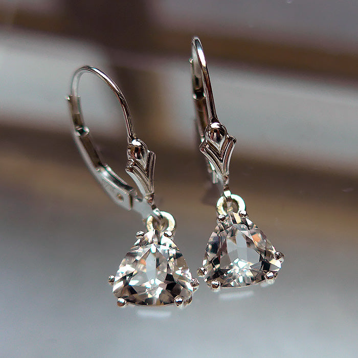 7 Millimeter Clear Quartz Trillion Hanging Earrings