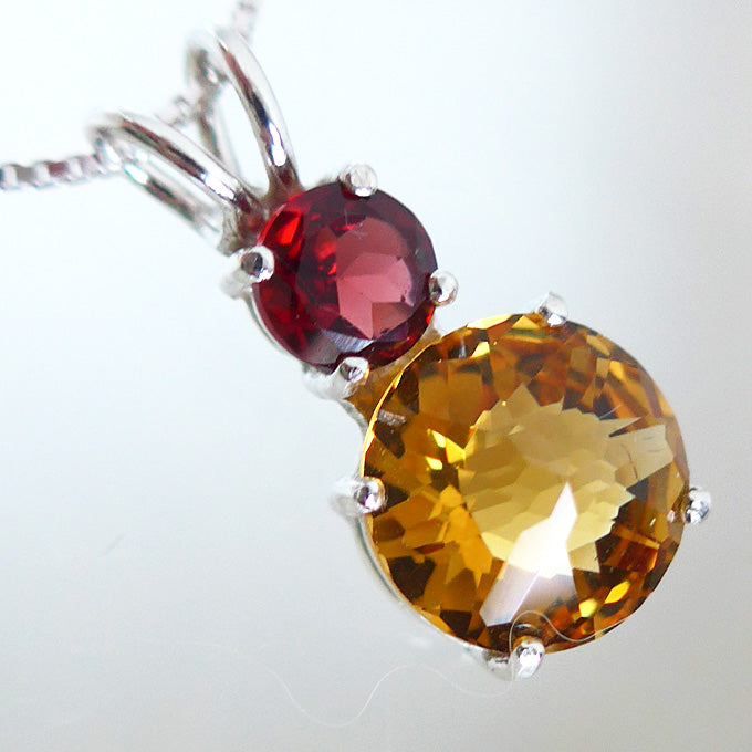Citrine Mini Radiant Heart with Round Rich Red Garnet Crown