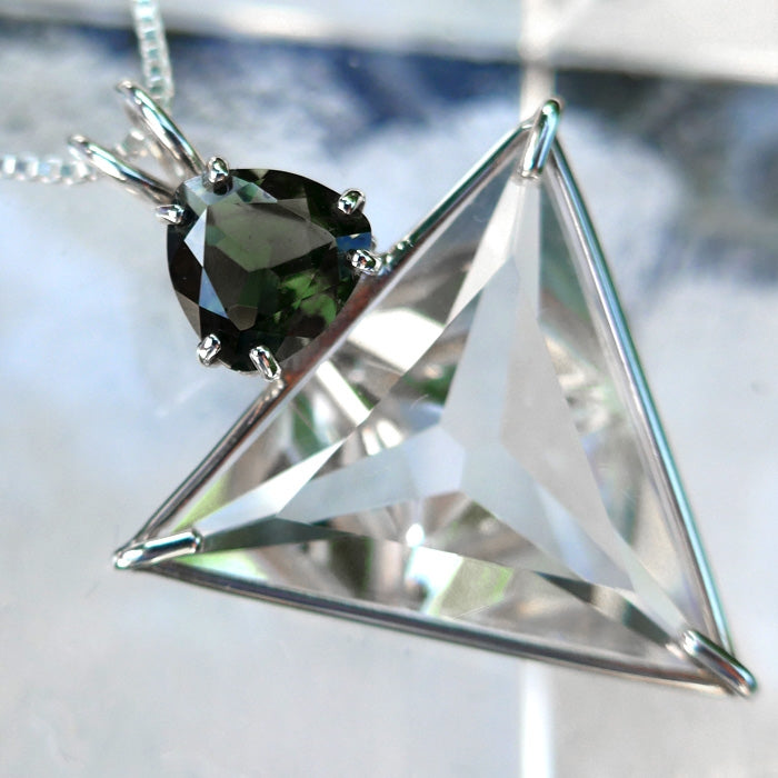 Clear Quartz Angelic Star Pendant with Trillion Moldavite Gem