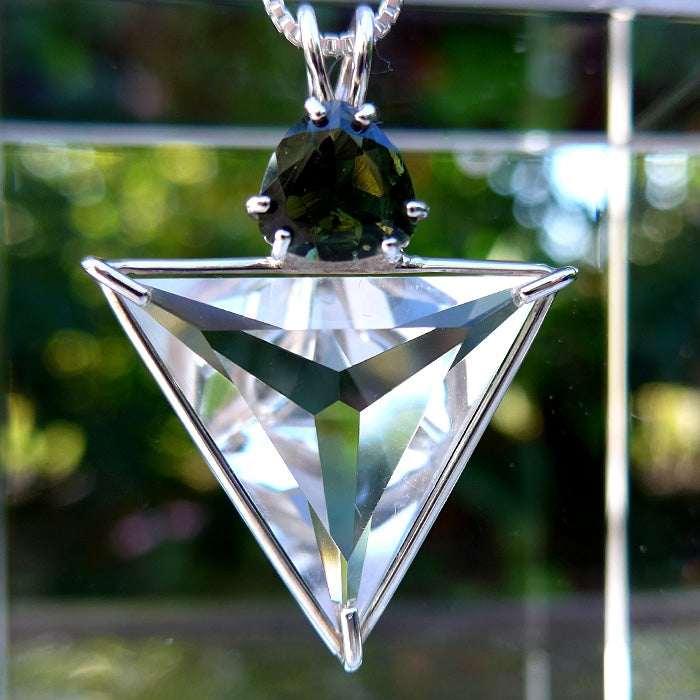 Clear Quartz Angelic Star Pendant with Trillion Moldavite Gem