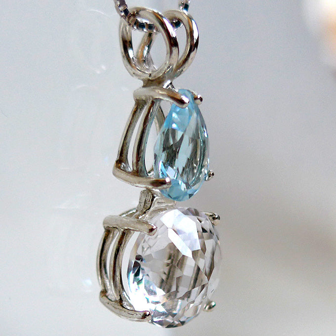 Clear Quartz Mini Radiant Heart with Blue Topaz Teardrop Gemstone Crown