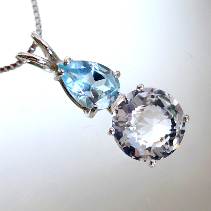 Clear Quartz Mini Radiant Heart with Blue Topaz Teardrop Gemstone Crown