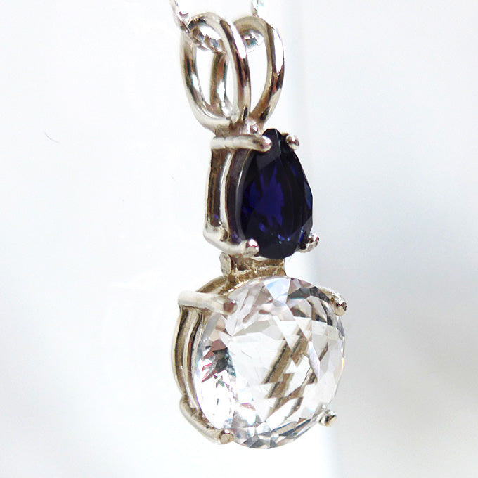 Clear Quartz Mini Radiant Heart with Teardrop Blue Iolite Crown