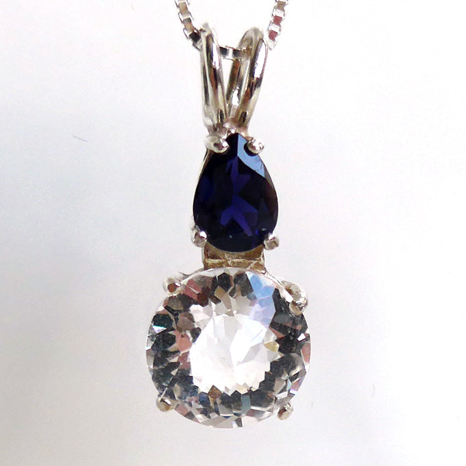 Clear Quartz Mini Radiant Heart with Teardrop Blue Iolite Crown