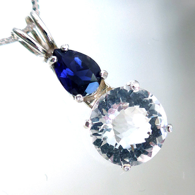 Clear Quartz Mini Radiant Heart with Teardrop Blue Iolite Crown