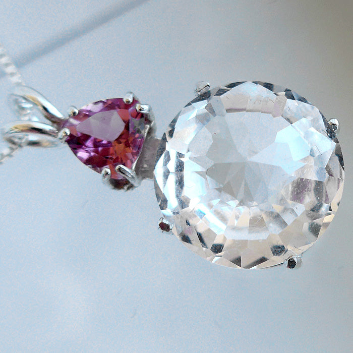 Clear Quartz Radiant Heart with Pink Tourmaline Crown in Basket Setting