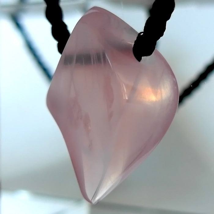 Curved Teardrop Rose Quartz Gemstone Pendant by Lawrence Stoller