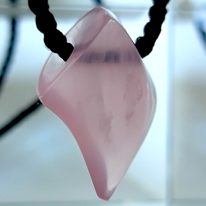 Curved Teardrop Rose Quartz Gemstone Pendant by Lawrence Stoller