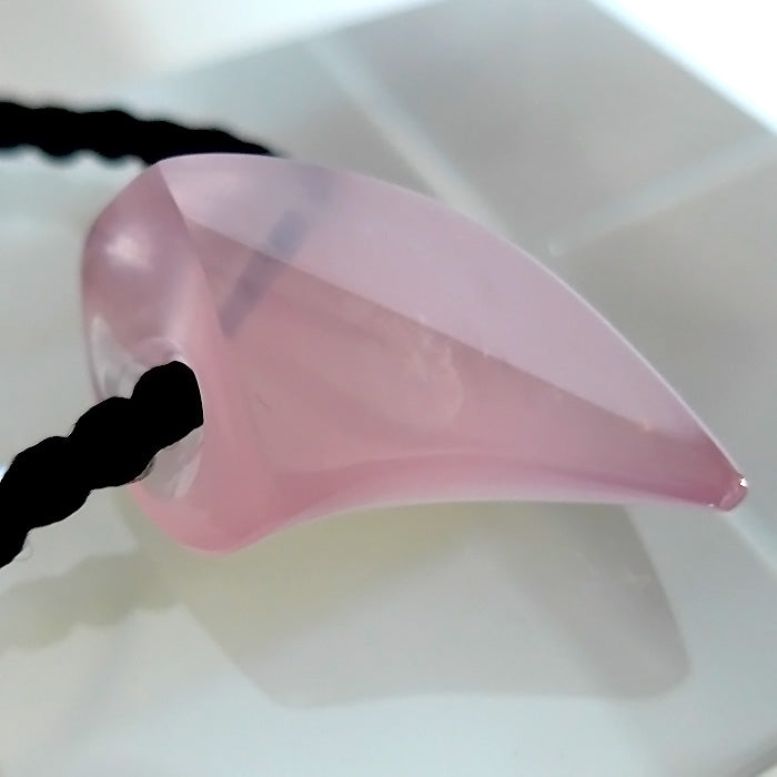 Curved Teardrop Rose Quartz Gemstone Pendant by Lawrence Stoller