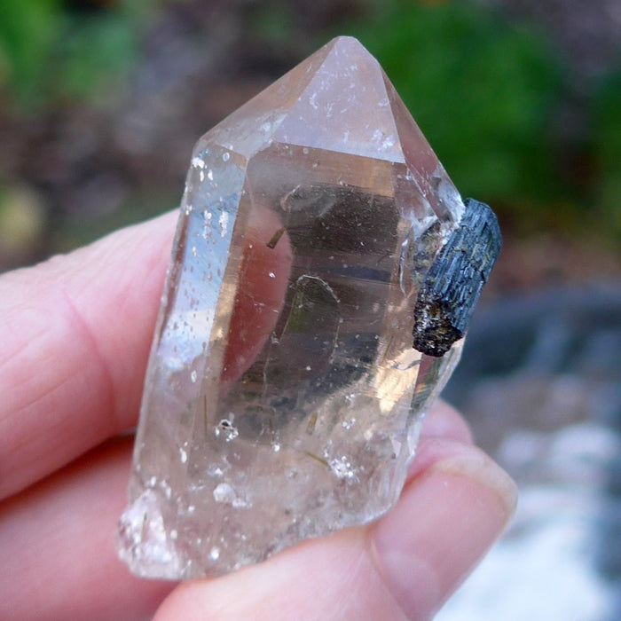 Smoky Quartz Point with Green Tourmaline Bridge Crystal Rod