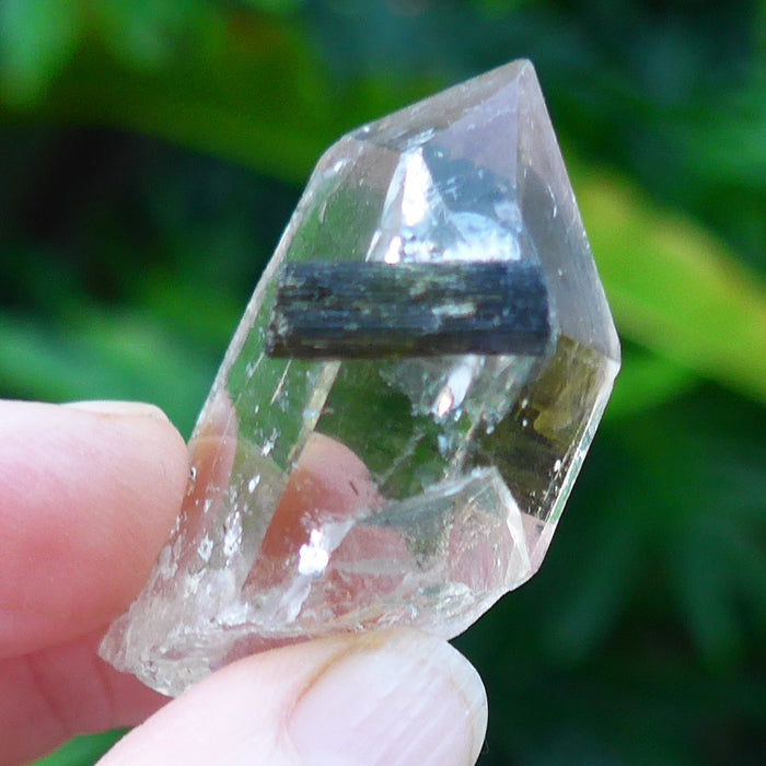 Smoky Quartz Point with Green Tourmaline Bridge Crystal Rod