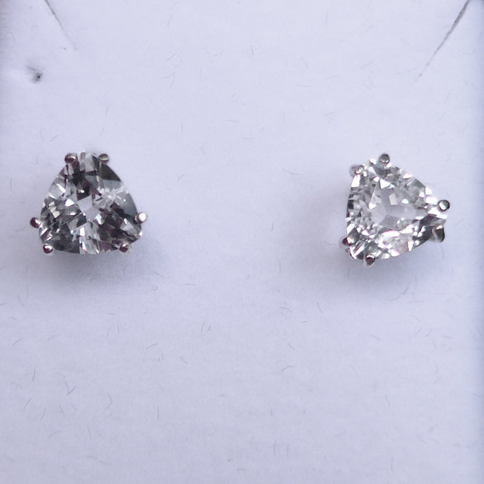 8 Millimeter Clear Quartz Trillion Cut Sterling Silver Post Earrings