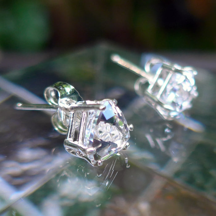 8 Millimeter Clear Quartz Trillion Cut Sterling Silver Post Earrings