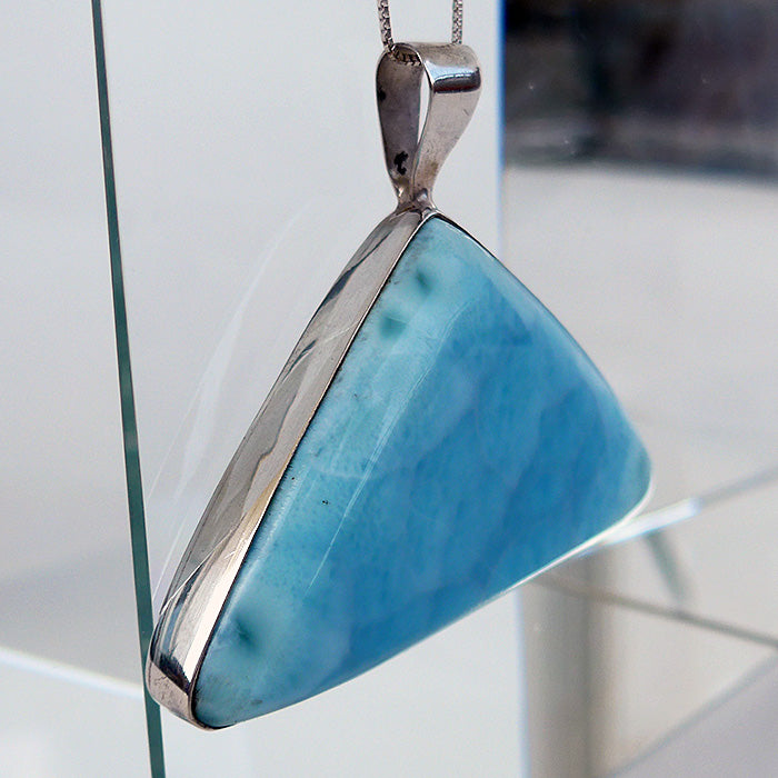 Large Larimar Triangular Pendant in Sterling Silver