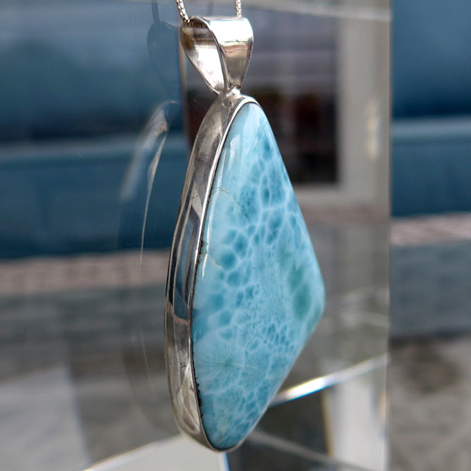 Large Larimar Freeform Pendant in Sterling Silver