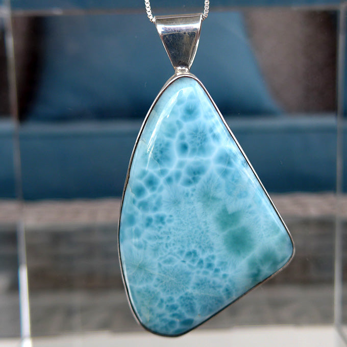 Large Larimar Freeform Pendant in Sterling Silver