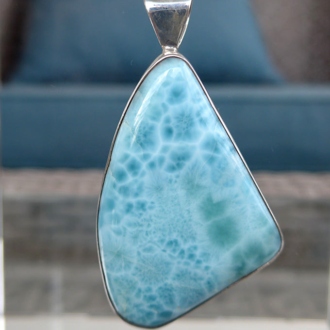 Large Larimar Freeform Pendant in Sterling Silver