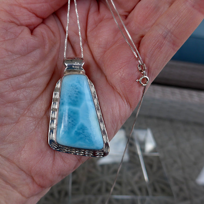 Large Larimar Trapezoid Pendant in Sterling Silver