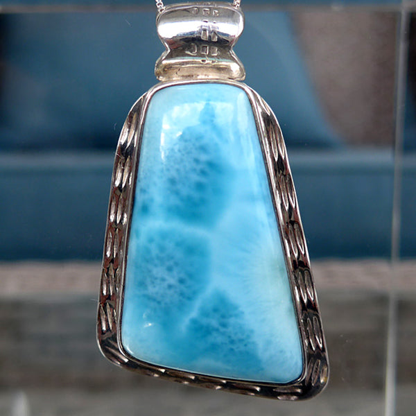 Large Larimar Trapezoid Pendant in Sterling Silver