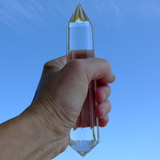 DOUBLE PRICE DROP: Long Slim 4 Flower Petal 6 Gate 108 Facet Vogel Phi Crystal Healing Wand