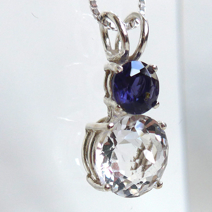 Clear Quartz Mini Radiant Heart with Round Blue Iolite Crown