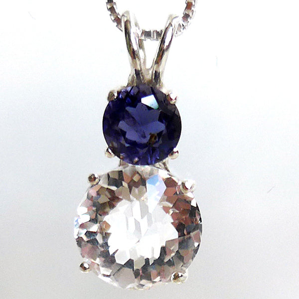 Clear Quartz Mini Radiant Heart with Round Blue Iolite Crown