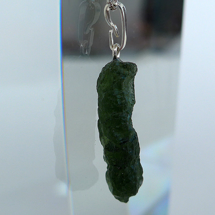 Long Curvy Unpolished Moldavite Pendant
