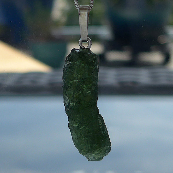 Long Curvy Unpolished Moldavite Pendant