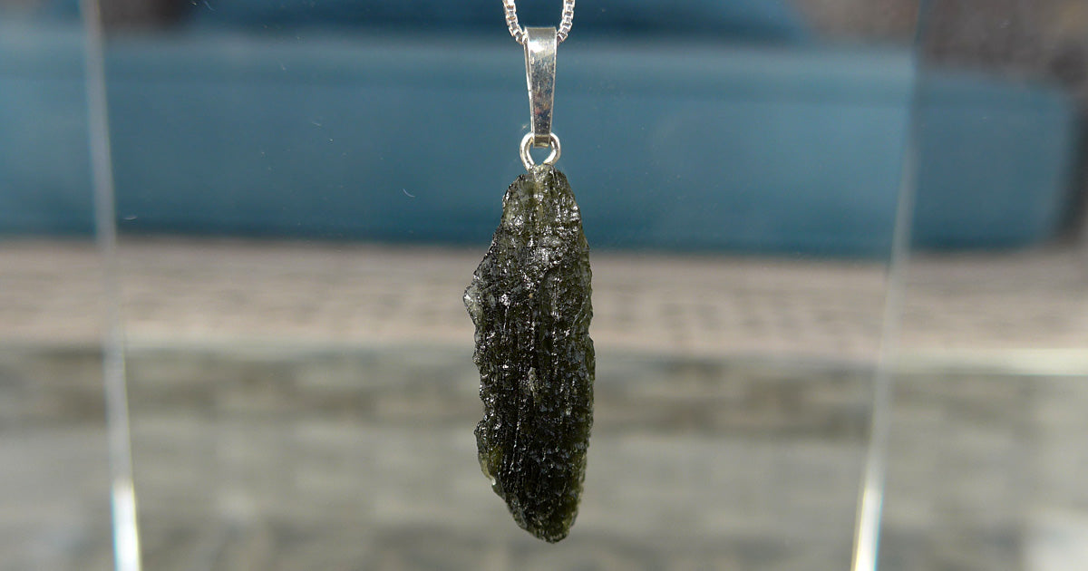 Unpolished Tall Rectangular Moldavite Pendant