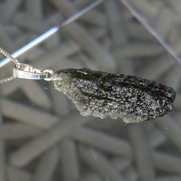 Unpolished Tall Rectangular Moldavite Pendant