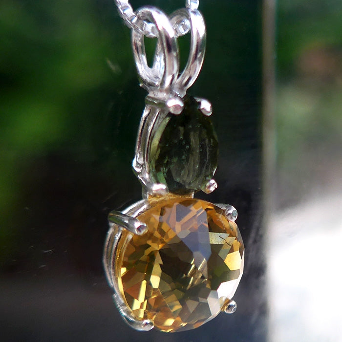 Citrine Mini Radiant Heart Pendant with Teardrop Moldavite Crown