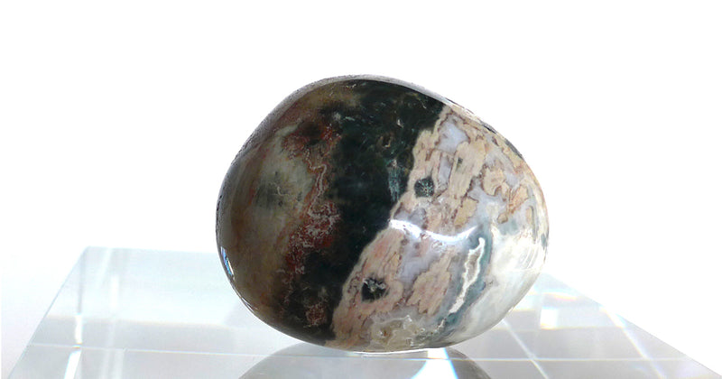 Ochre, Cream and Green Ocean Jasper Egg with Druzy Windows